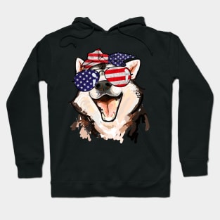 Siberian Husky American Flag Sunglasses July 4th Hoodie